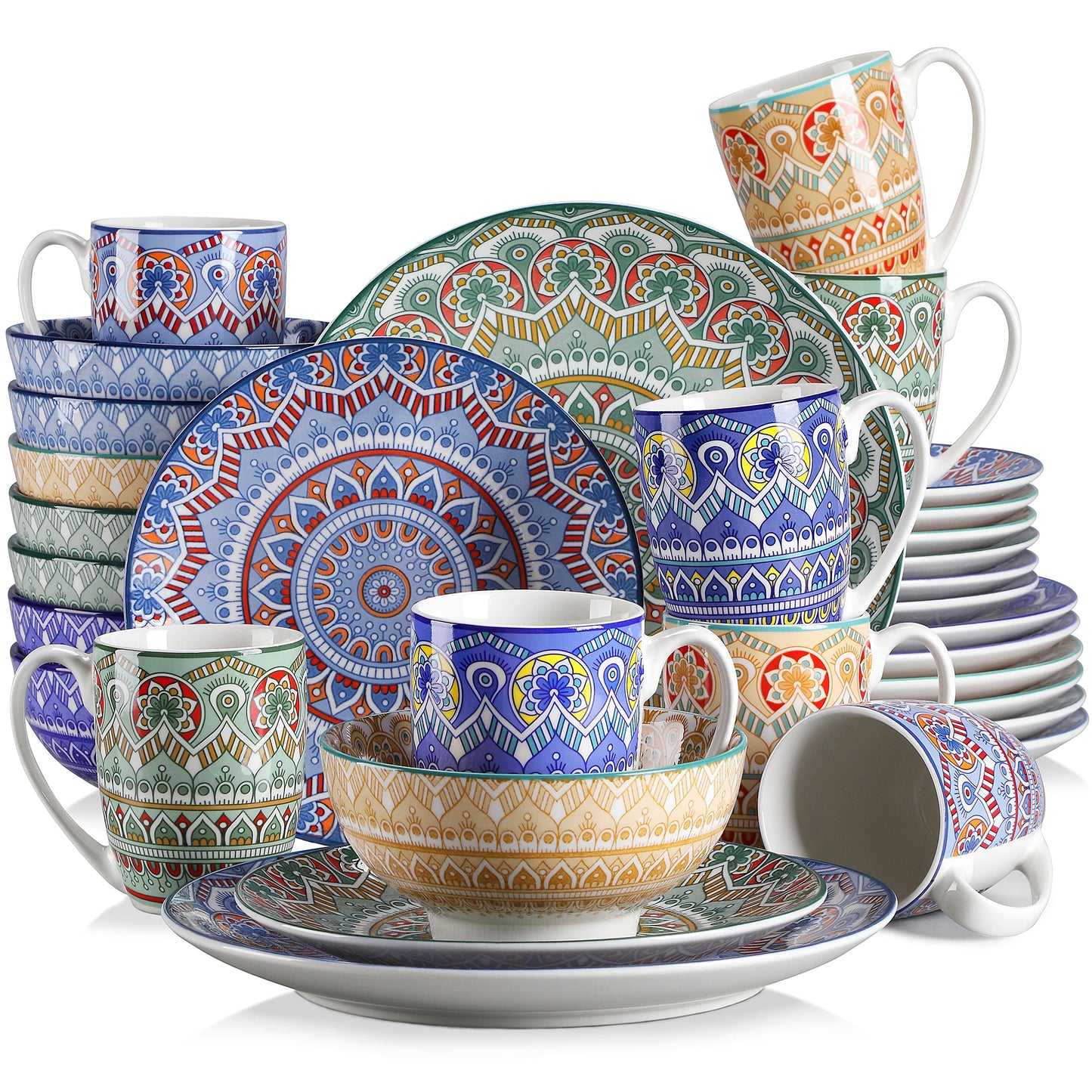 MALACASA Mandala Geometric Ceramic Dinnerware Set