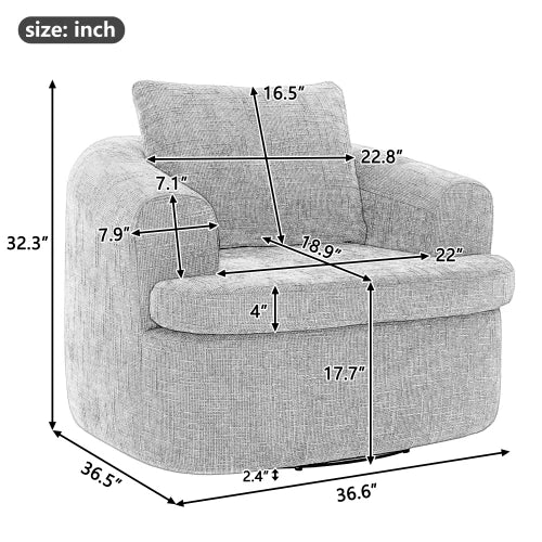 360° Swivel Round Accent Chair (36.6") - Beige&Brown Barrel Chair with Dual-layer Cushion for Bedroom Office