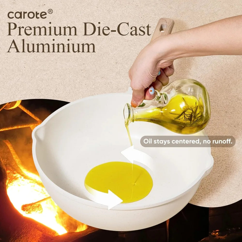 CAROTE 21Pcs Pots and Pans Set, Nonstick Cookware Sets, White Granite Induction Cookware Non Stick Cooking Set w/Frying