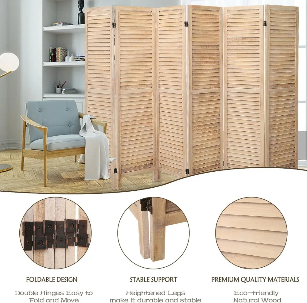 Louvered 6 Panel Room Divider Folding Privacy Screen For Office