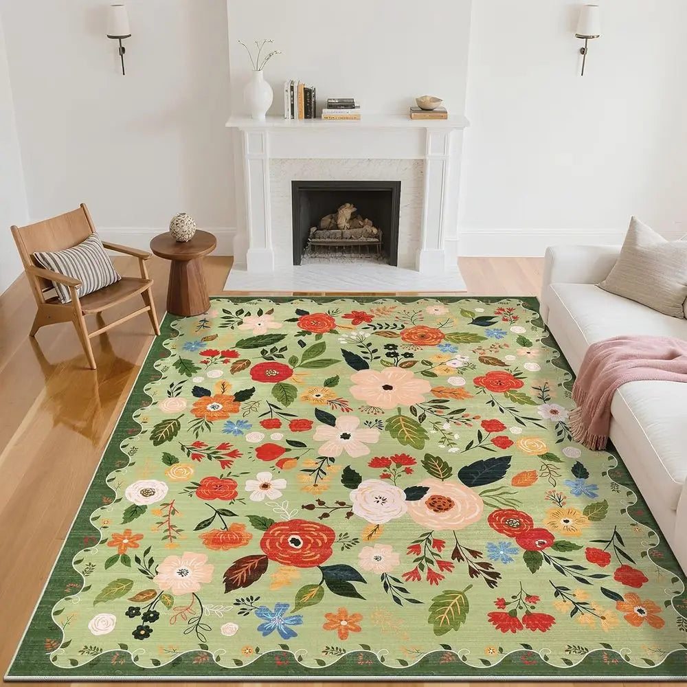 Vintage Floral Rug Machine Washable Soft Low Pile Non Slip