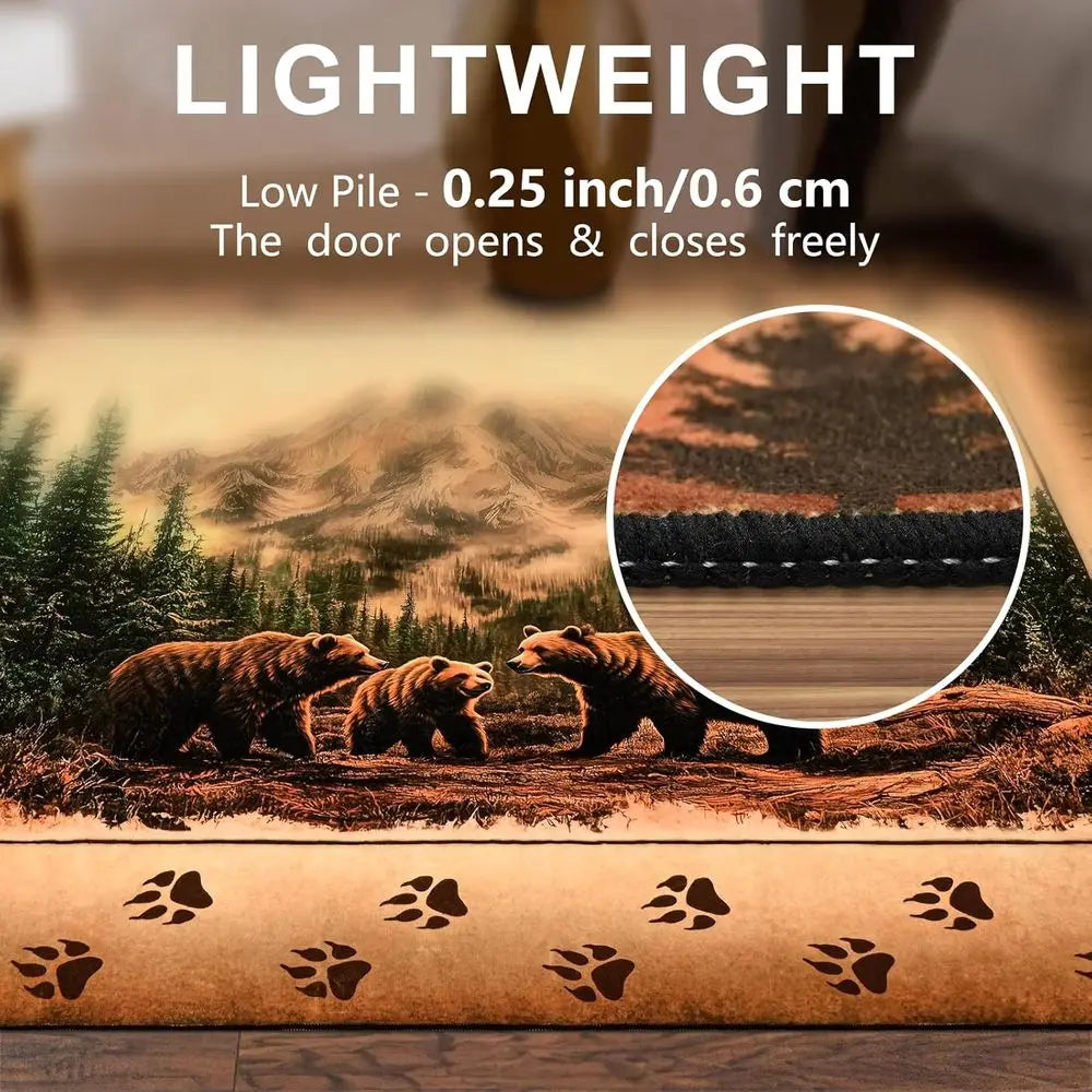 Farmhouse Wildlife Area Rug With Bear Moose Deer Wool