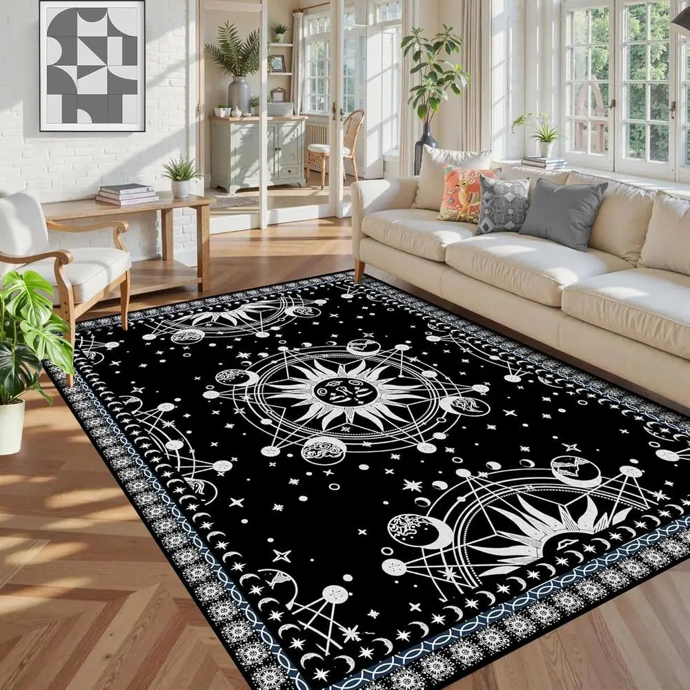 Bohemian Sun Moon Area Rug Celestial Galaxy Stars Mat