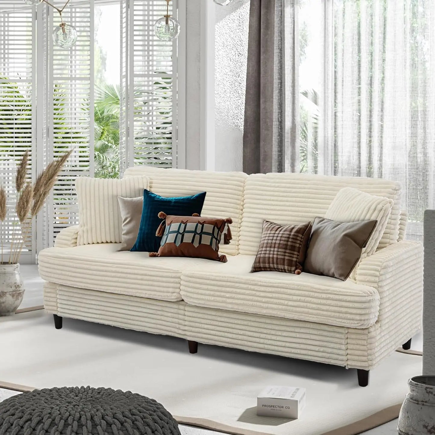 Plush Three Seater Sofa Couch For Living Room Comfort