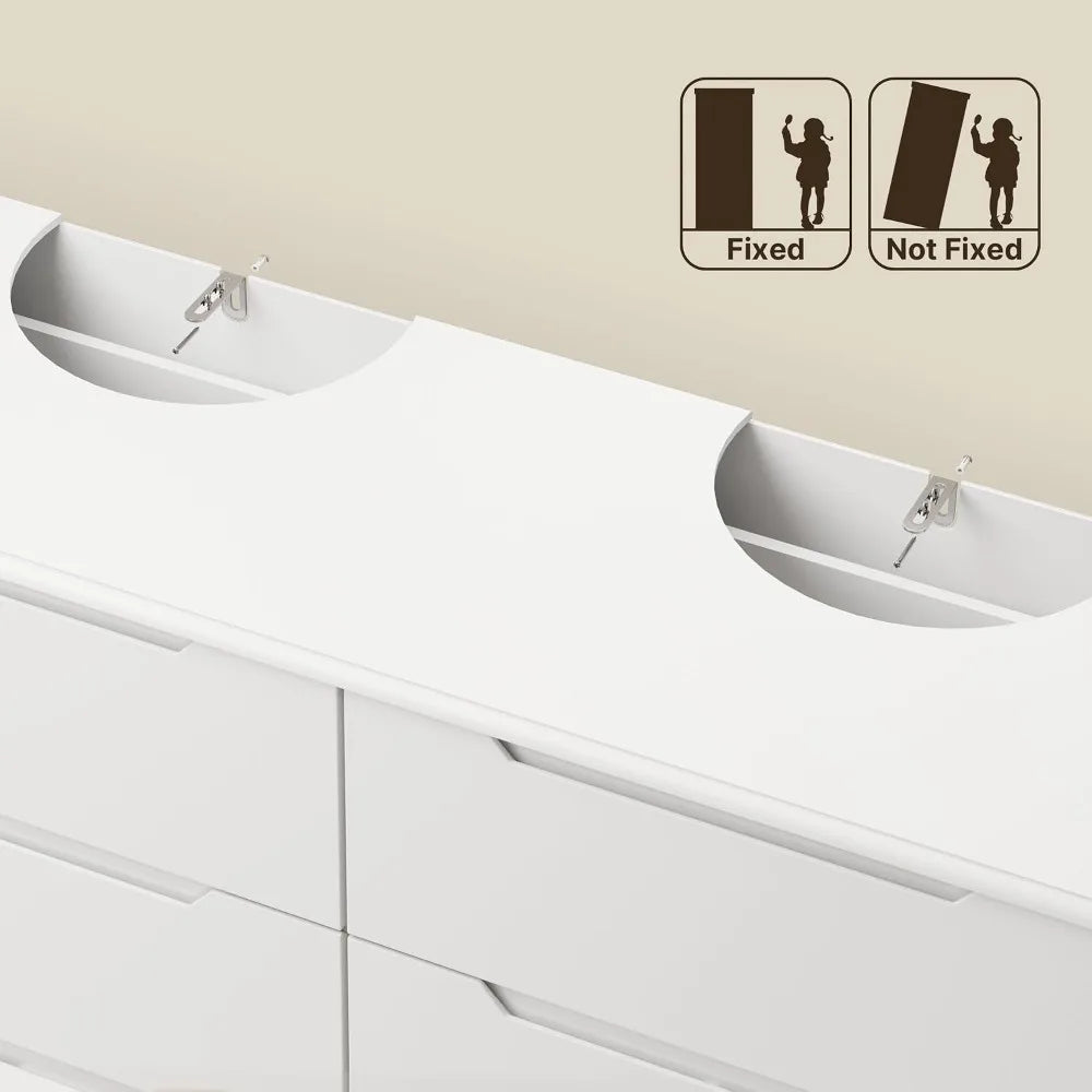 6-Drawer Wooden Dresser With Anti-Tip Design For Bedroom