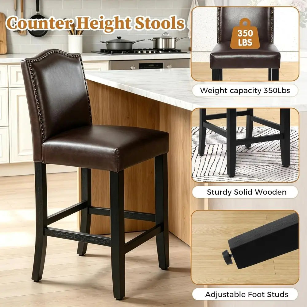 Counter Height Bar Stools Set Of 4 PU Upholstered Backrest