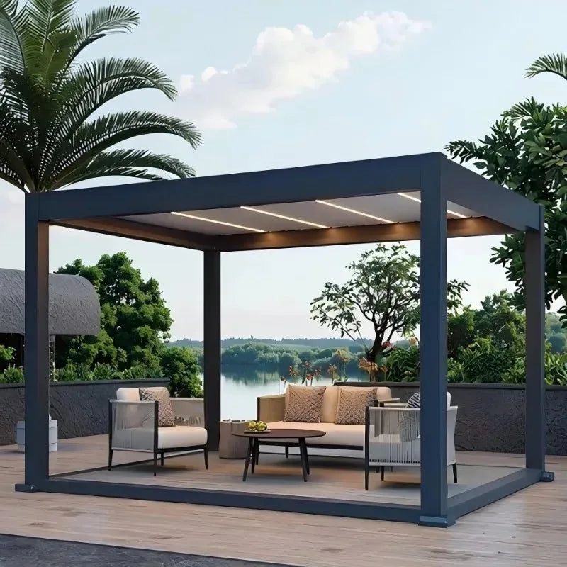 Any Size Custom Smart Rainproof Aluminum Alloy Pergola Motorized Retractable Louver Gazebo For Yard Garden Patio Lounge
