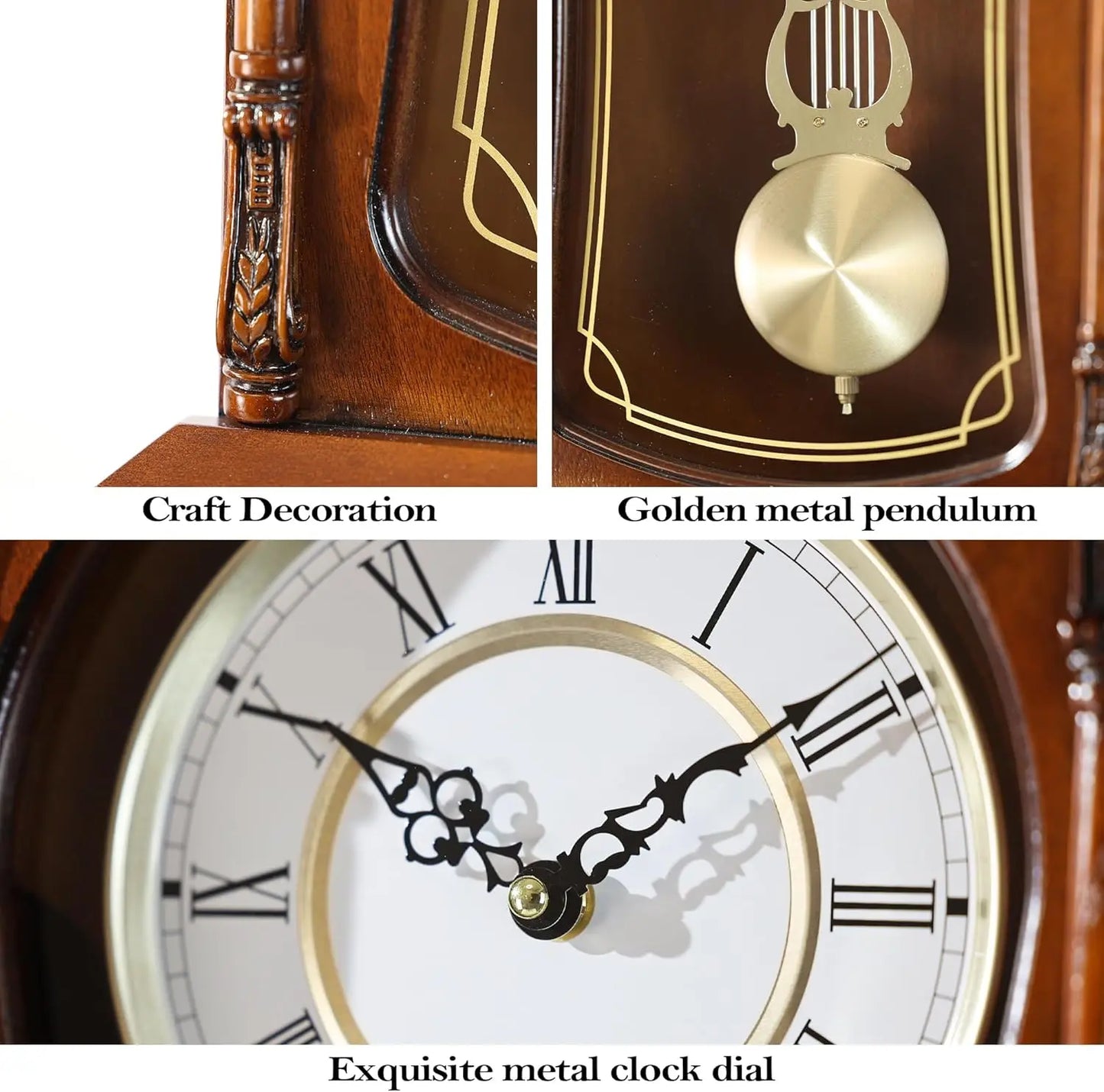 Vintage Grandfather Wall Clock With Pendulum And Chime In Mahogany Wood