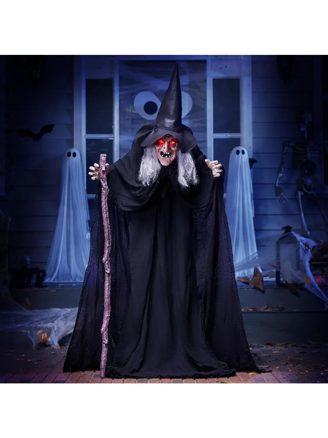 Joyfy Animated Witch Halloween Prop With Sound And Glowing Eyes