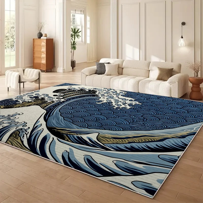 VIKAMA Japanese Cherry Blossom Wave Sofa Carpet Anti Slip Floor Mat
