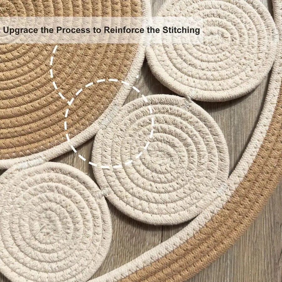 Bohemian style hand-woven linen fiber round rug, beige non-slip rug, suitable for living room, garden, bathroom, kitchen, machine washable and pet-friendly