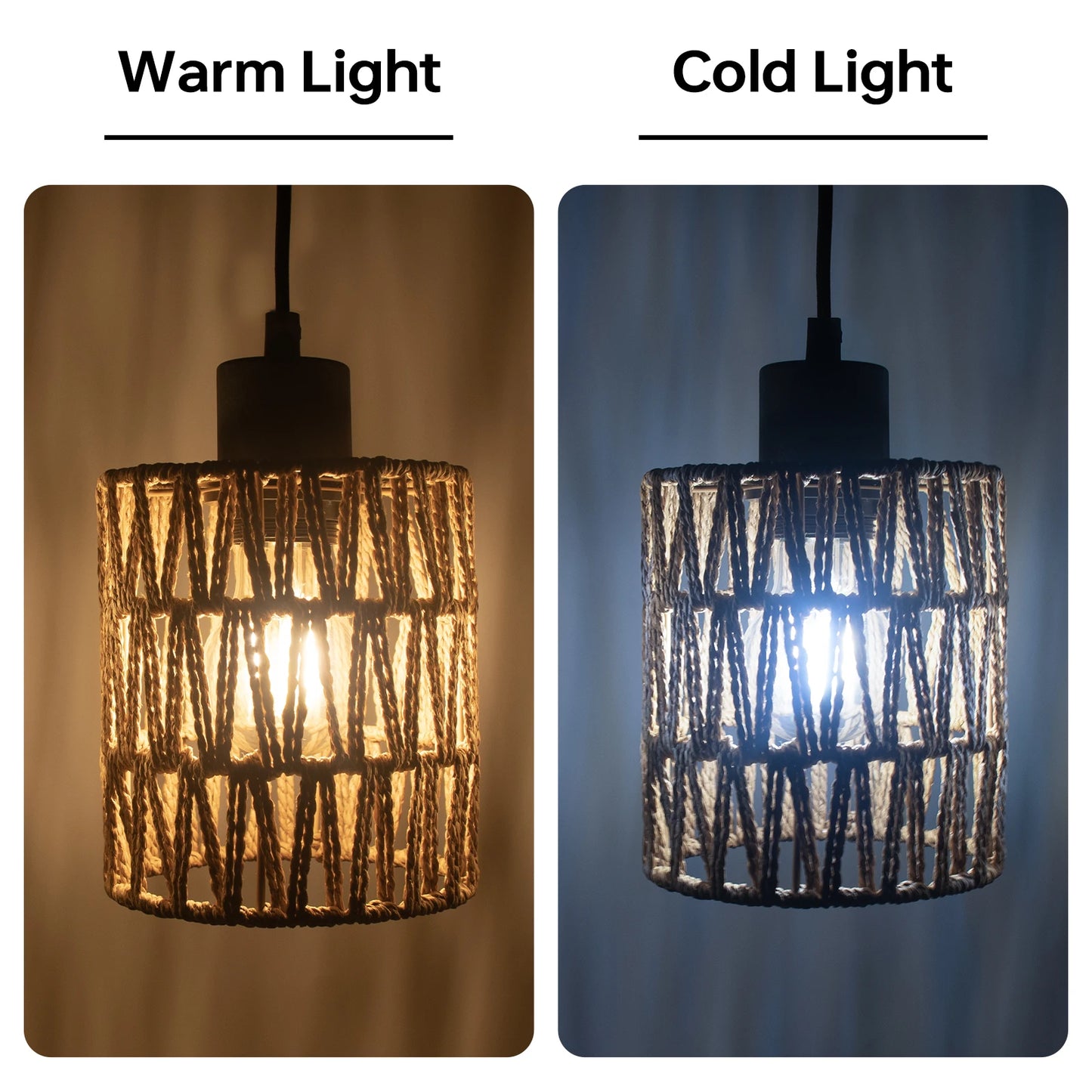Light Pendant Lighting, Farmhouse Boho Hanging Light Fixture for Kitchen Island & Dining Room, Industrial Vintage Ceiling Lamp with E26 Base, Adjustable Height, Rattan Pendant Light