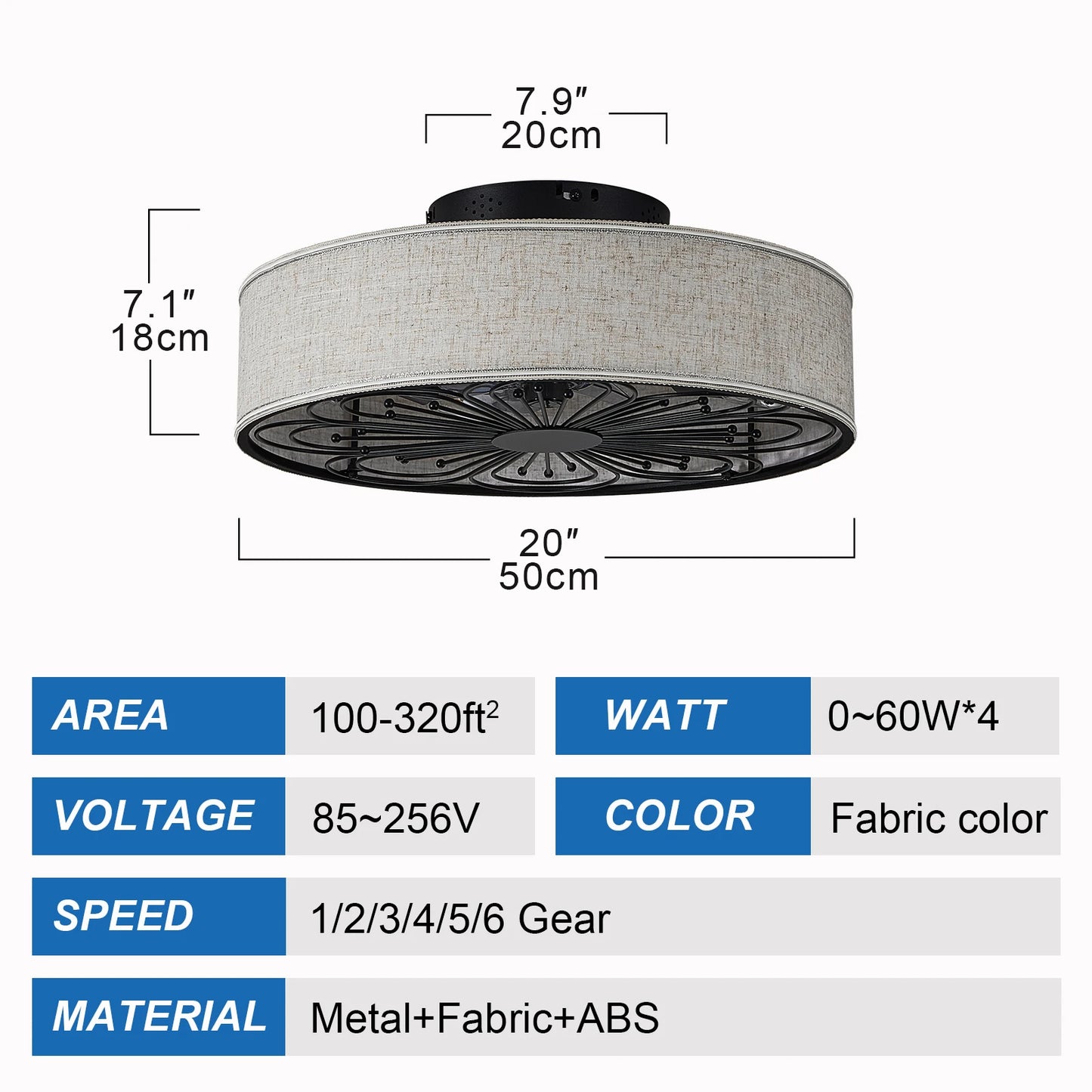 ARLGSITE Caged Ceiling Fan Light Low Profile Farmhouse Bladeless