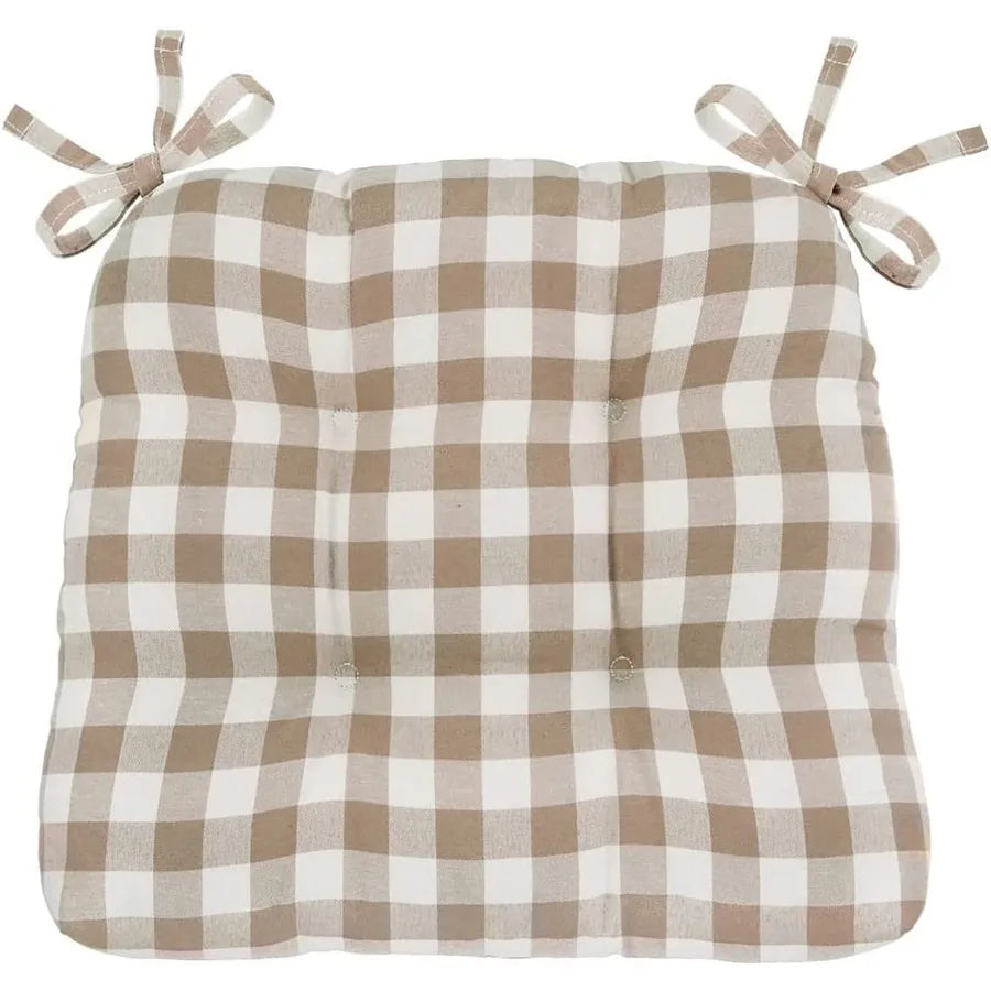 Buffalo Check Polyester Cotton Tufted Chair Seat Cushions - Taupe - Set of Two