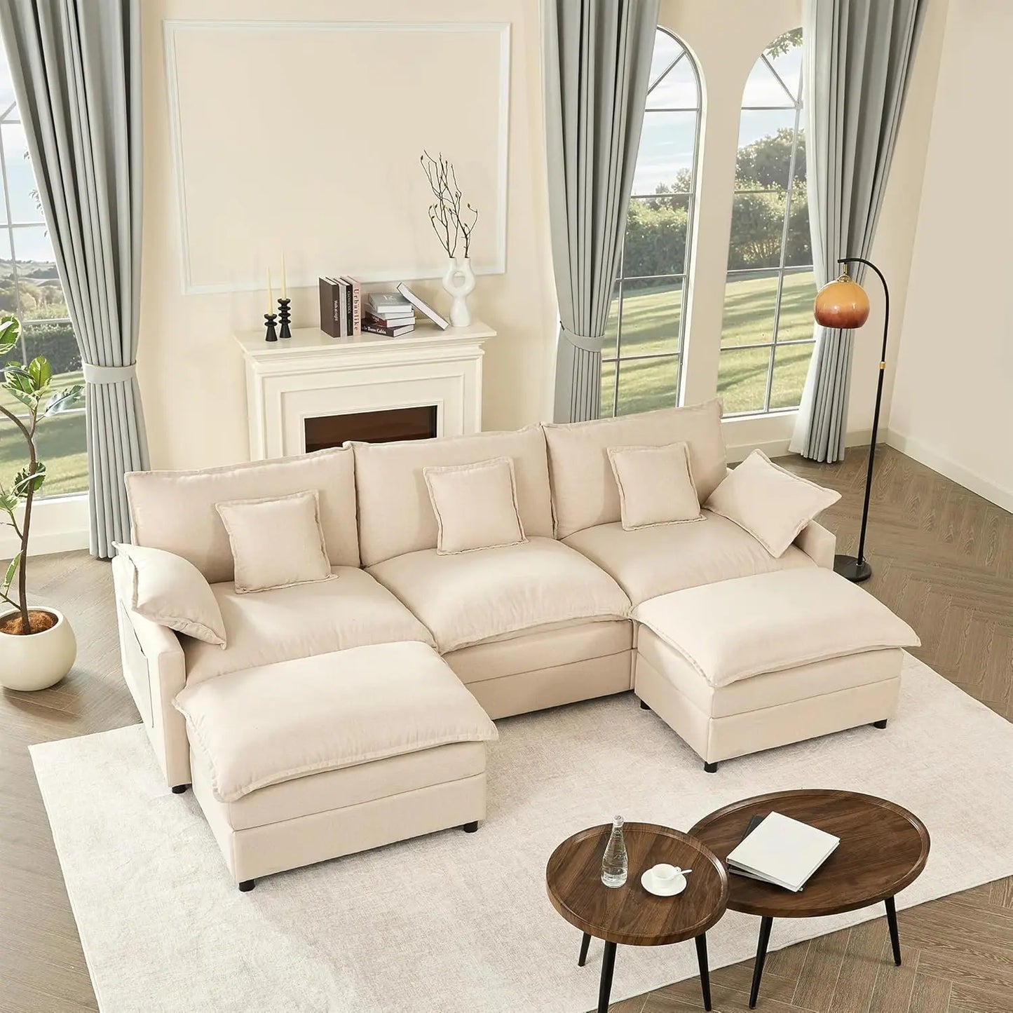 U Shaped Modular Sectional Sofa With Movable Ottoman