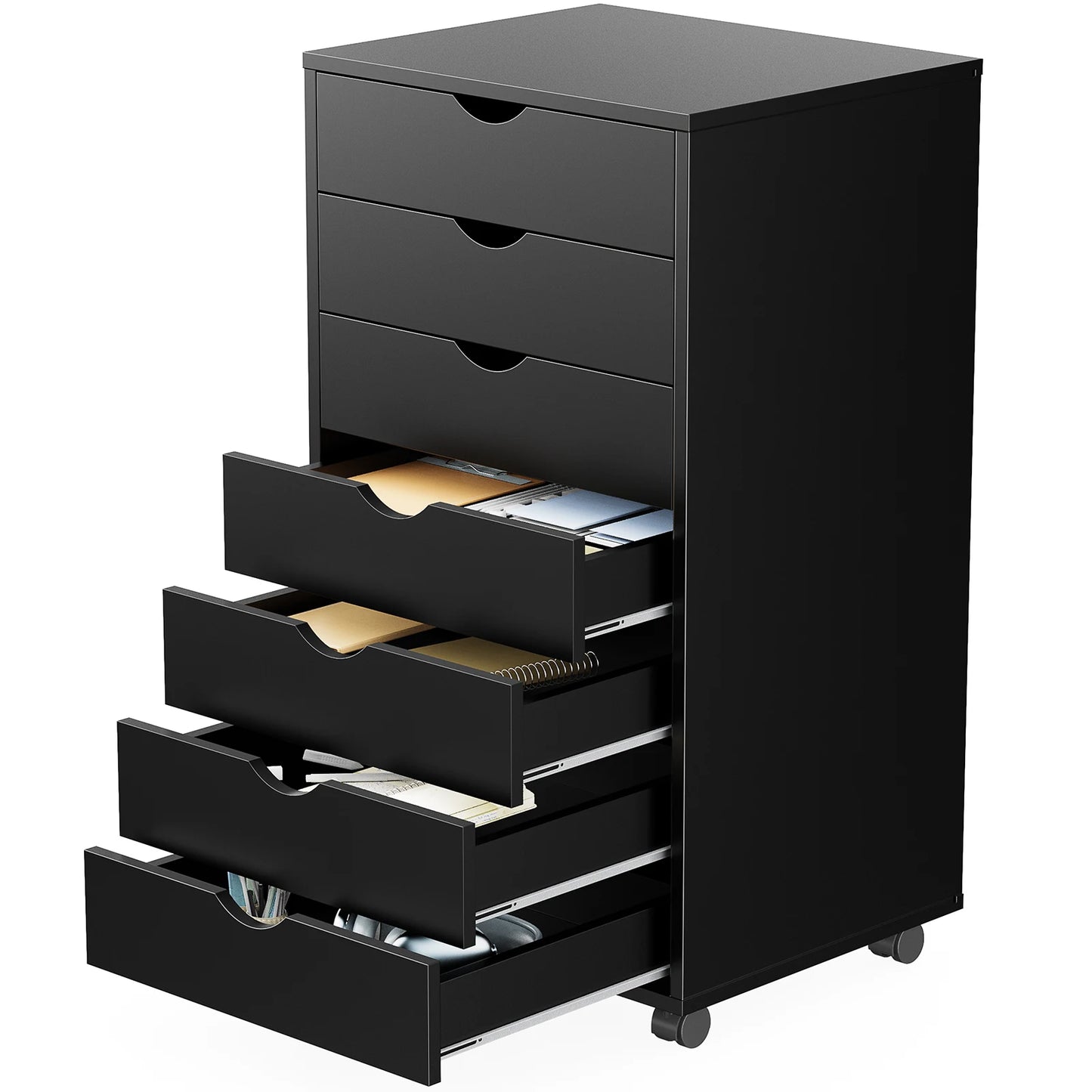 JHK 7 Drawer Chest Dressers Nightstand Storage Cabinet Wooden File Office Mobile Cabinet Wheels Living Room Organizer Rolling