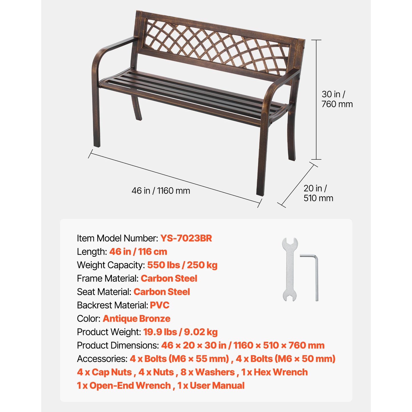 SucceBuy Outdoor Bench Wood Metal Garden Seating 480 Lbs Load Capacity