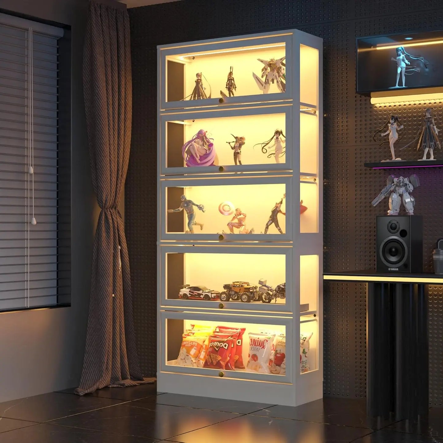 ZHILU Display Cabinet With LED Lighting 5 Tier Curio And Acrylic Glass Doors