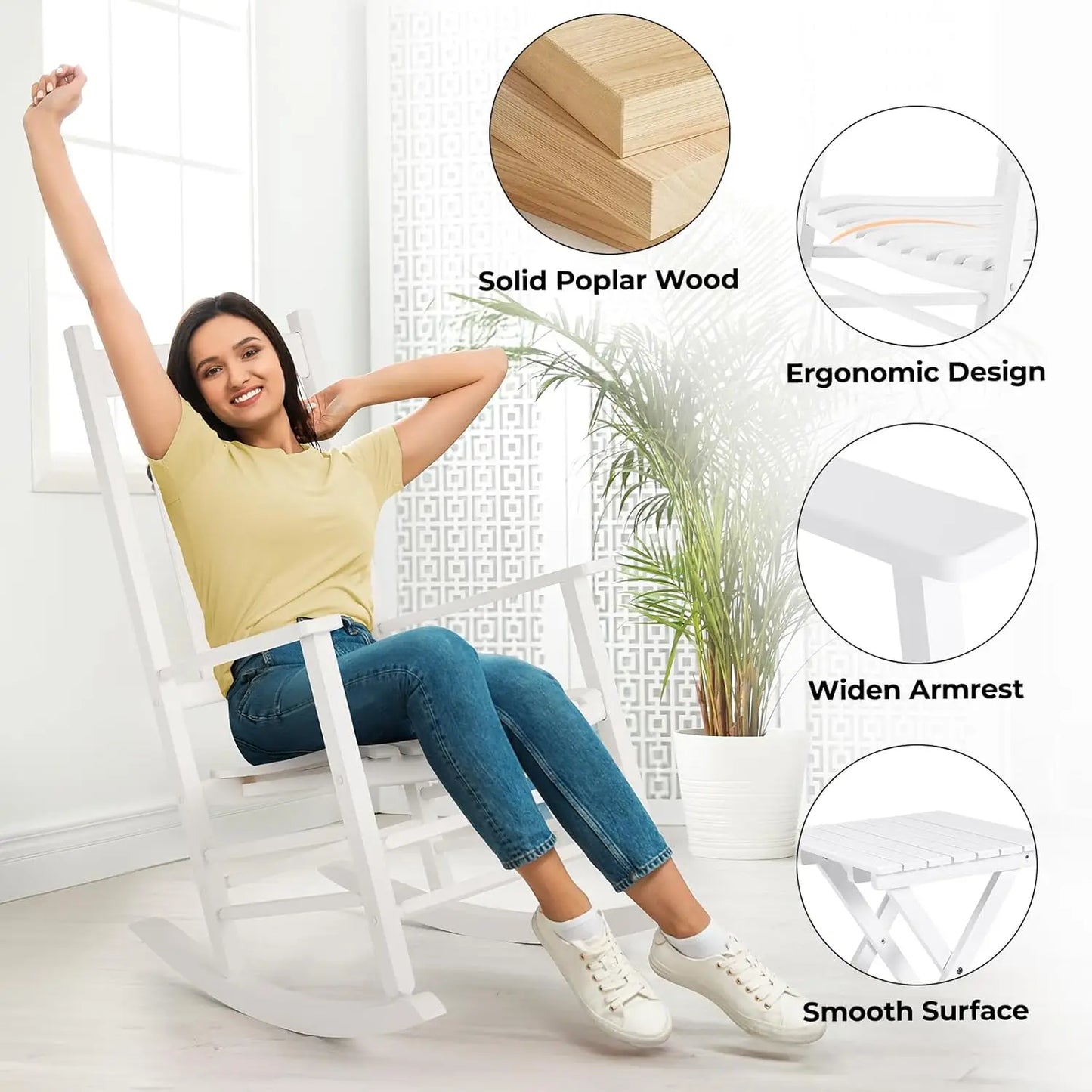 Wooden Rocking Chair Set With Side Table For Porch