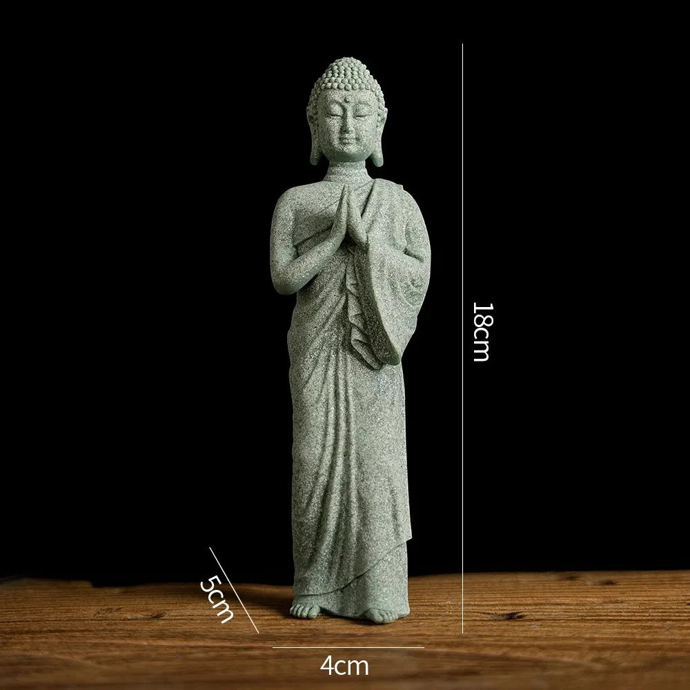 Buddha Garden Statue Fish Tank Decoration Mini Buddhism Figurine Desk Tablescape Decor Home Zen Statue Green Sandstone Thailand