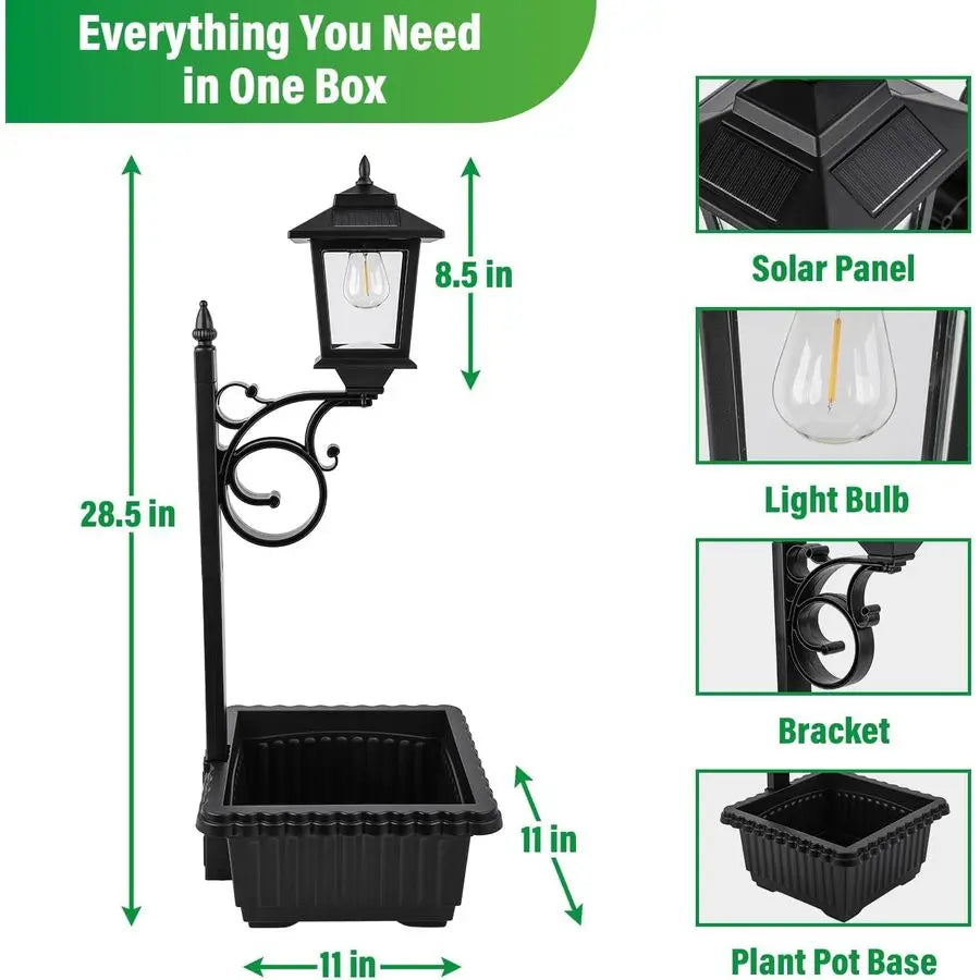 Two Pack Solar Lamp Post Light With Planter