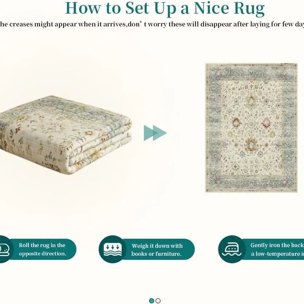 Vintage Bohemian Floral Rug Washable Foldable For Living Room