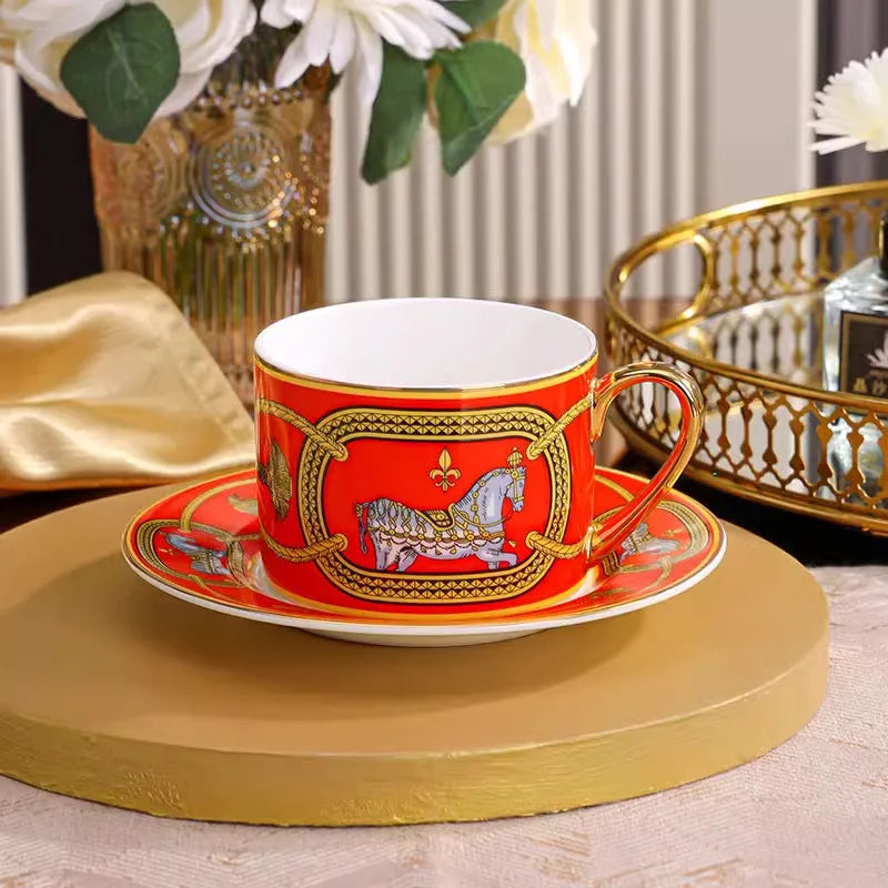 Light luxury bone china war horse western food plate personalized steak plate afternoon tea snack plate dinner plate coffee cup