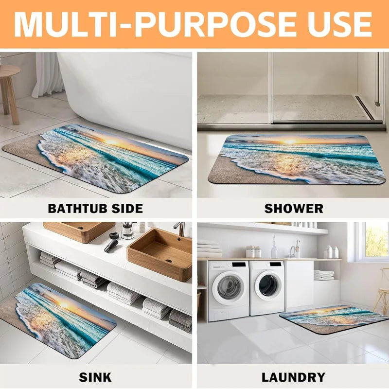 Beach Sunrise Bath Rug Non Slip Quick Dry Machine Washable Mat