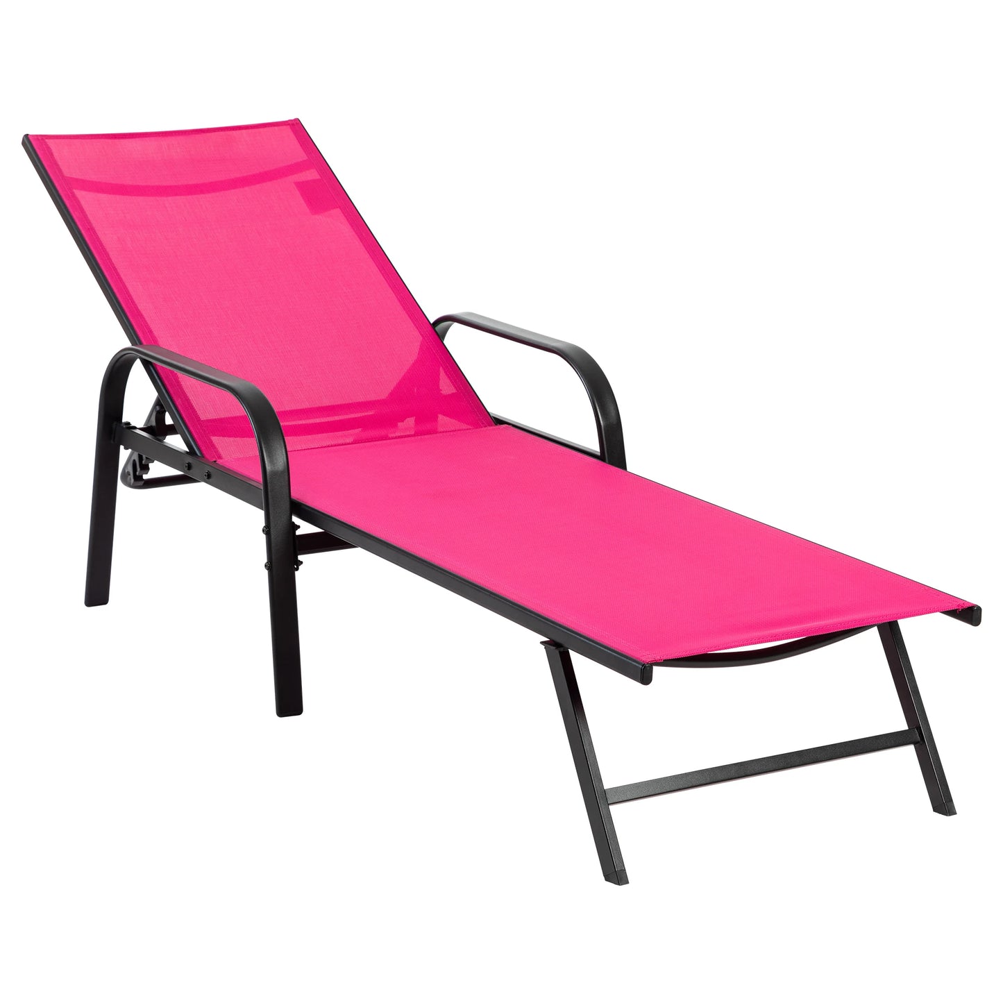 JHK Folding Portable Beach Chair With Armrests Metal Frame Lounge