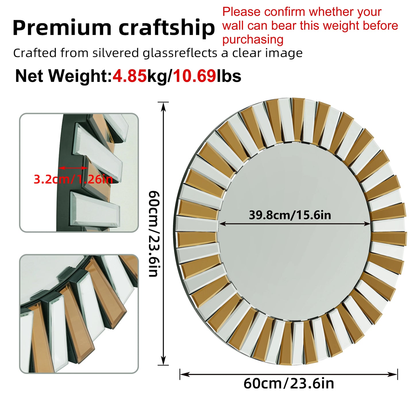 Round Starburst Decorative Wall Mirror For Living Room