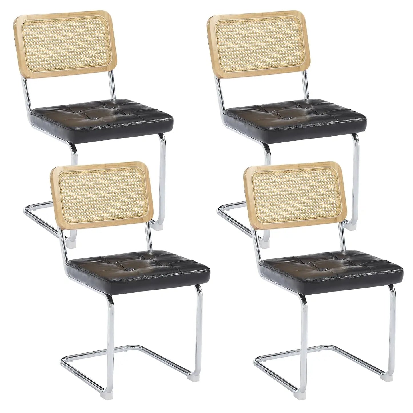 Mid Century Modern Dining Chairs Set Of 4 Faux Leather And Metal