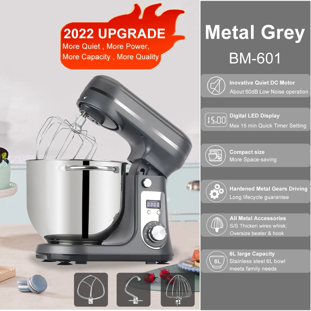 BioloMix Kitchen Stand Mixer Tilt Head 6 Speed Quiet Motor