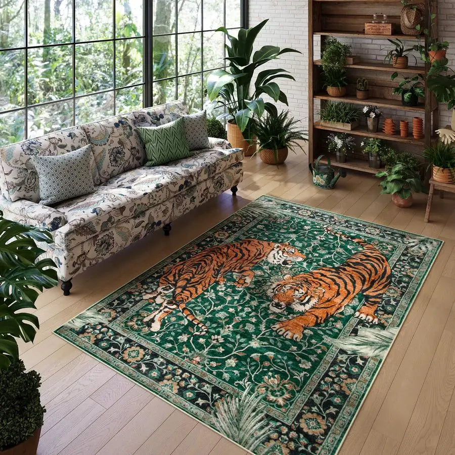 Tiger Boho Washable Area Rug Non Slip For Living Room