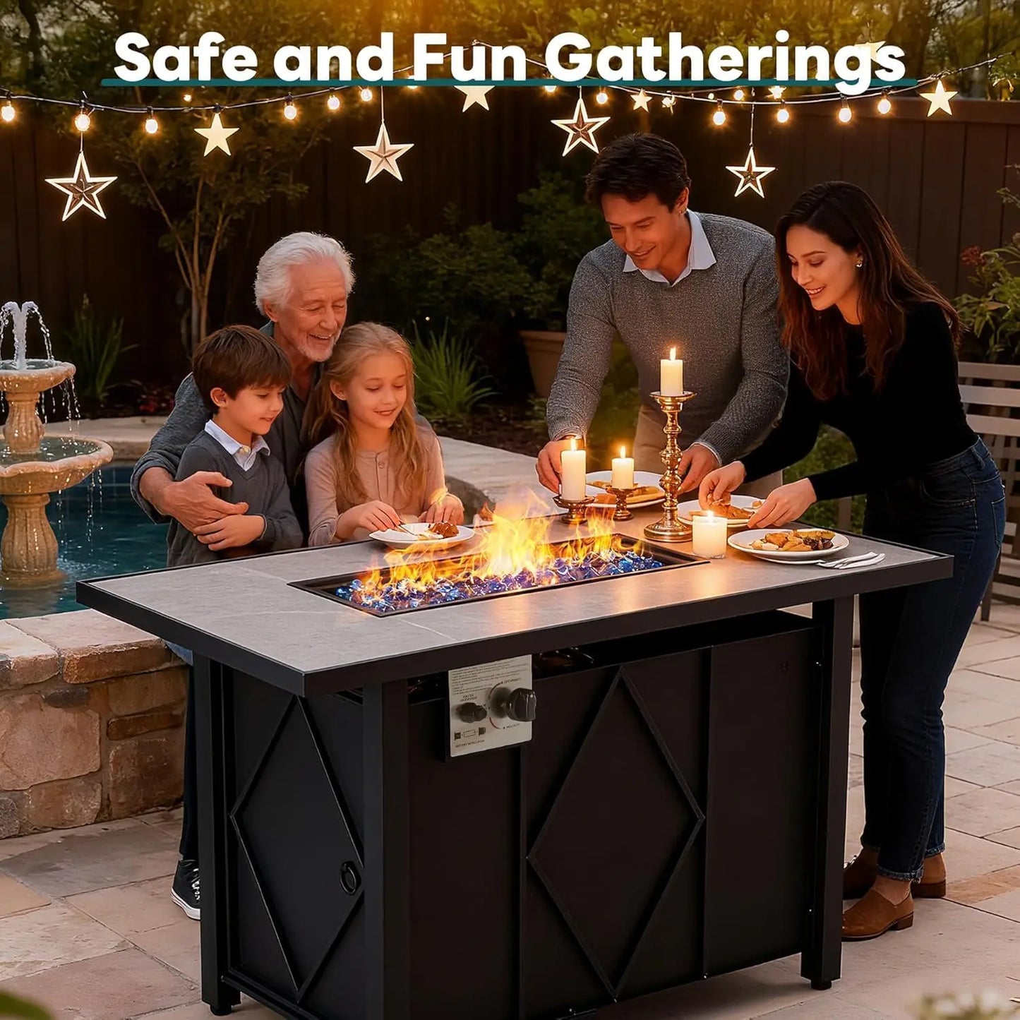 JHK Outdoor Propane Fire Pit Table 50,000 BTU For Patio Backyard