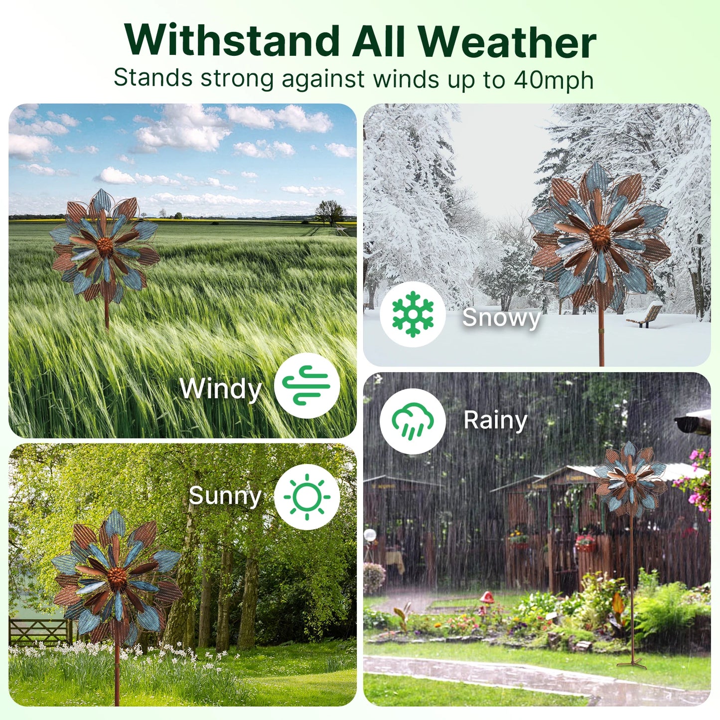 Wind Spinners Outdoor Metal Kinetic Garden Sculptures With Welcome Flags