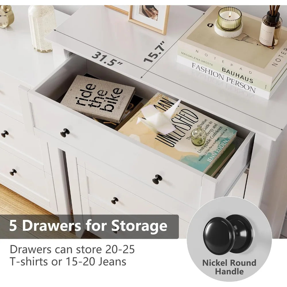 Chic 5 Drawer Dresser, Contemporary Storage Organizer For Bedrooms