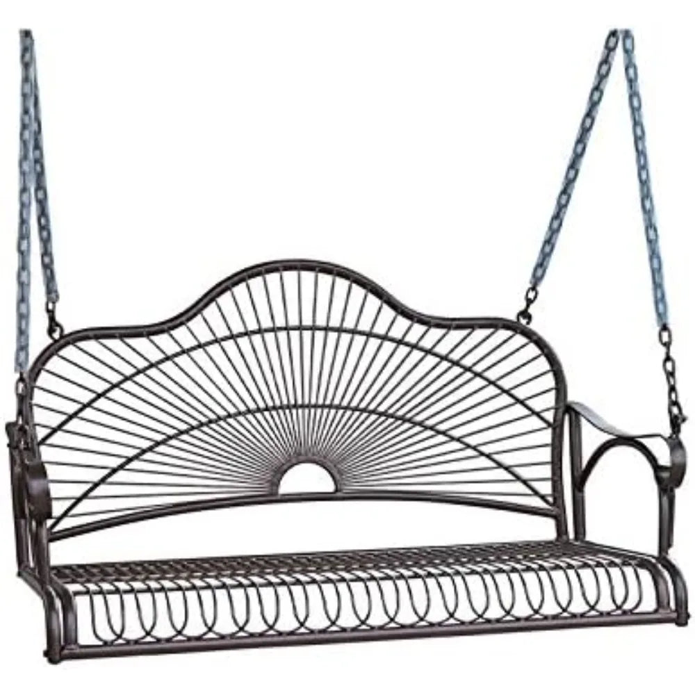 International Caravan Hanging Porch Swing for Two Outdoor Metal Frame