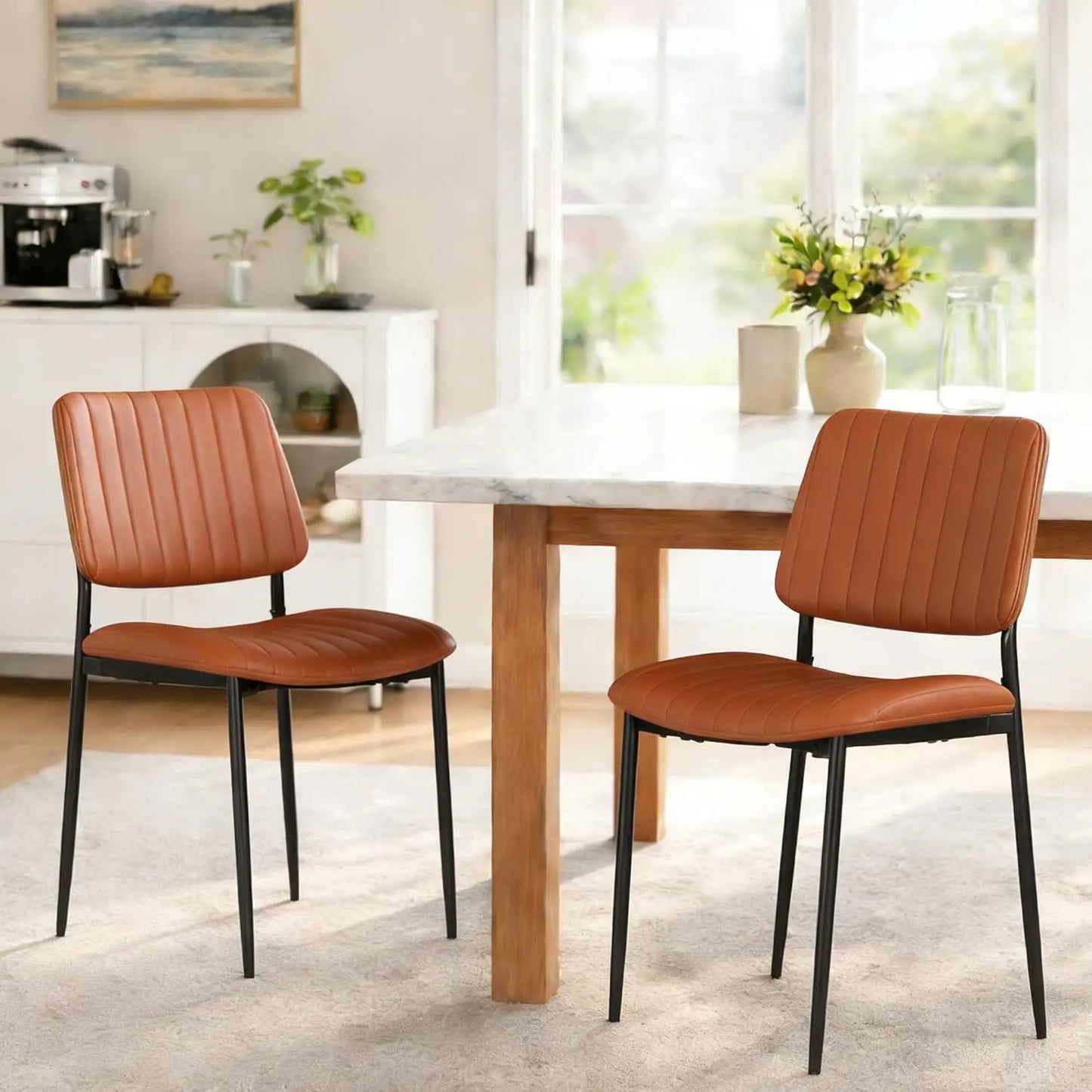 Mid Century Modern Dining Chairs Set of 2 Walnut Back