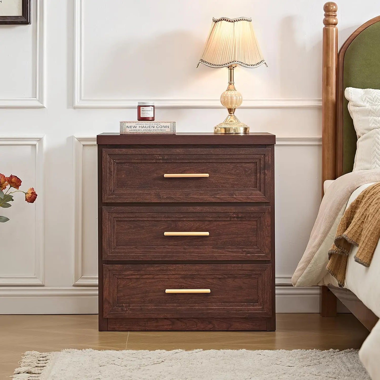 Night Stand with 3 Drawer 26" Fluted Wooden Tall Nightstand Metal Handle for Bedroom Living Room Bedside Table, Customized