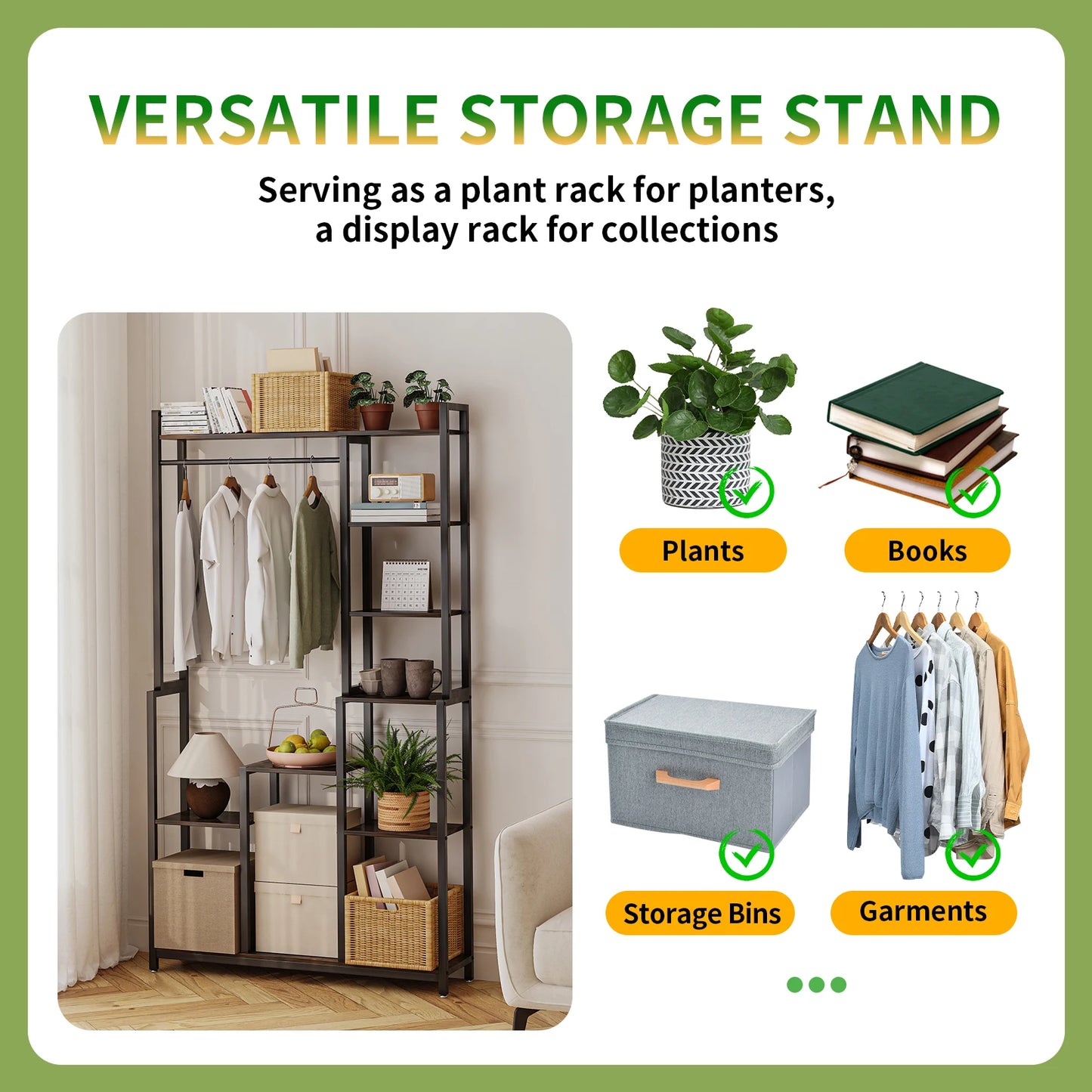 BINGOPAW Vintage Indoor Plant Stand and Coat Rack Storage Shelf
