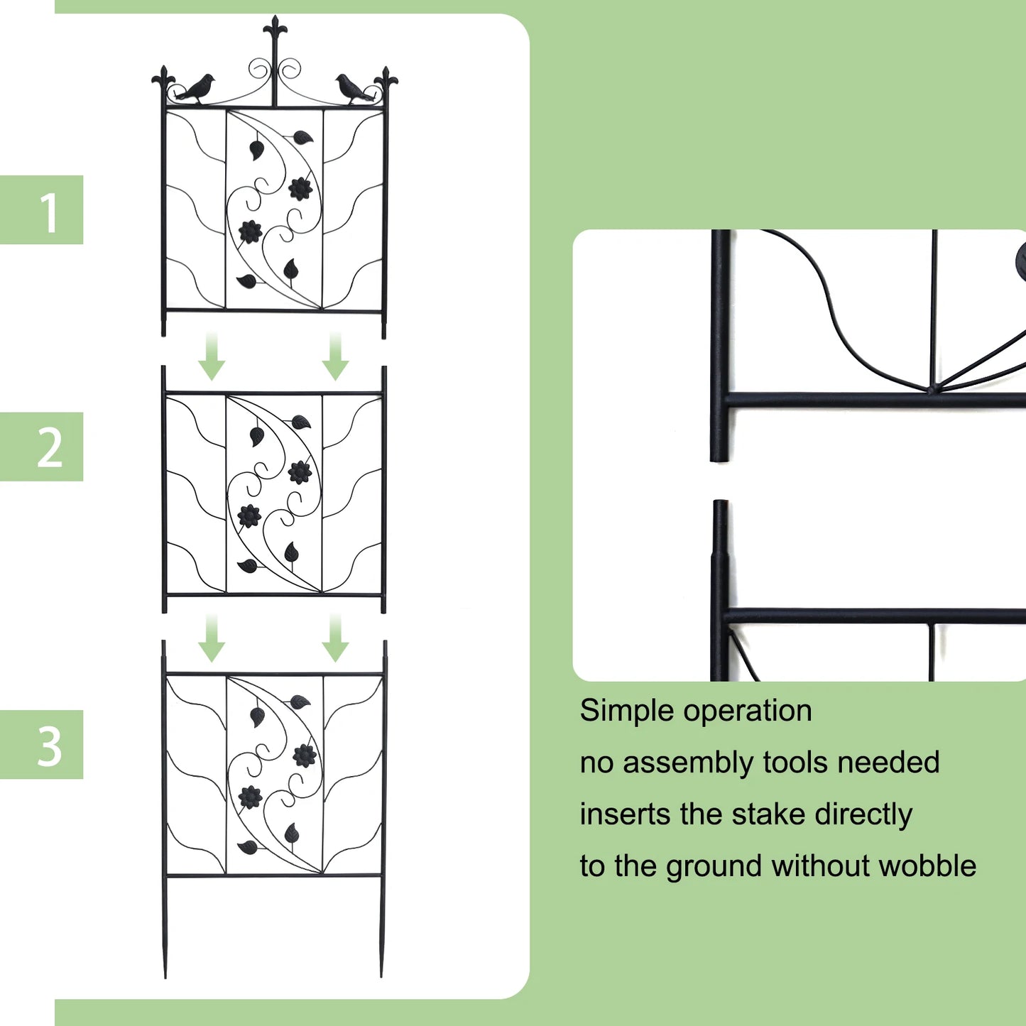 Thick Metal Garden Trellis Bird Leaf Grid Panel 2 Pack