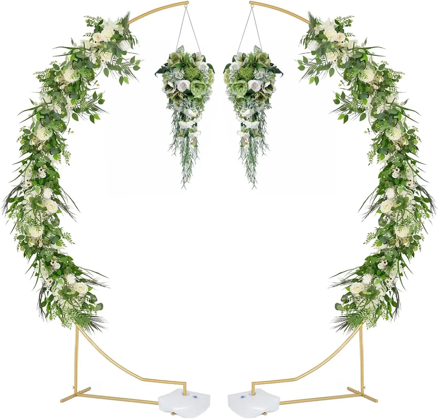 4Pcs Half Moon Arch Backdrop Stand Set, 8.2FT Metal Open Arch Frame Gold for Wedding Bridal Birthday Party Decoration