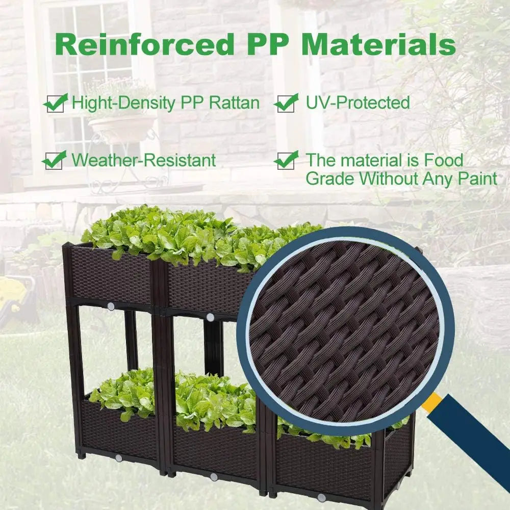 Self-Watering Raised Garden Bed Set for Vegetables and Flowers