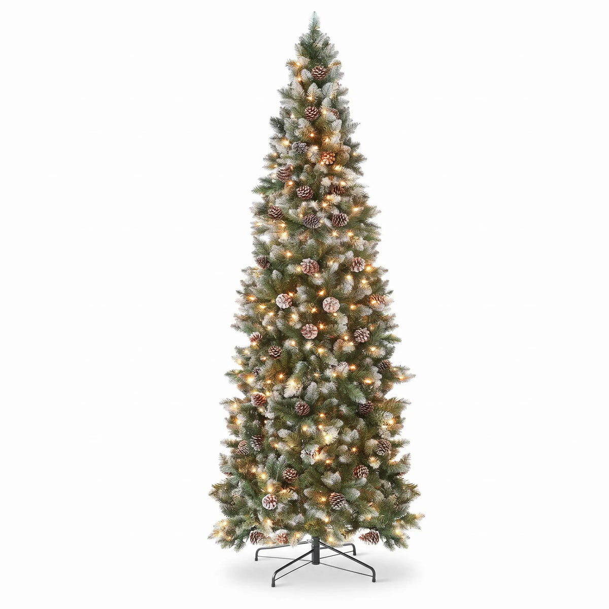 ANIXOL Pre-Lit Slim Pencil Flocked Christmas Tree With Pine Cones