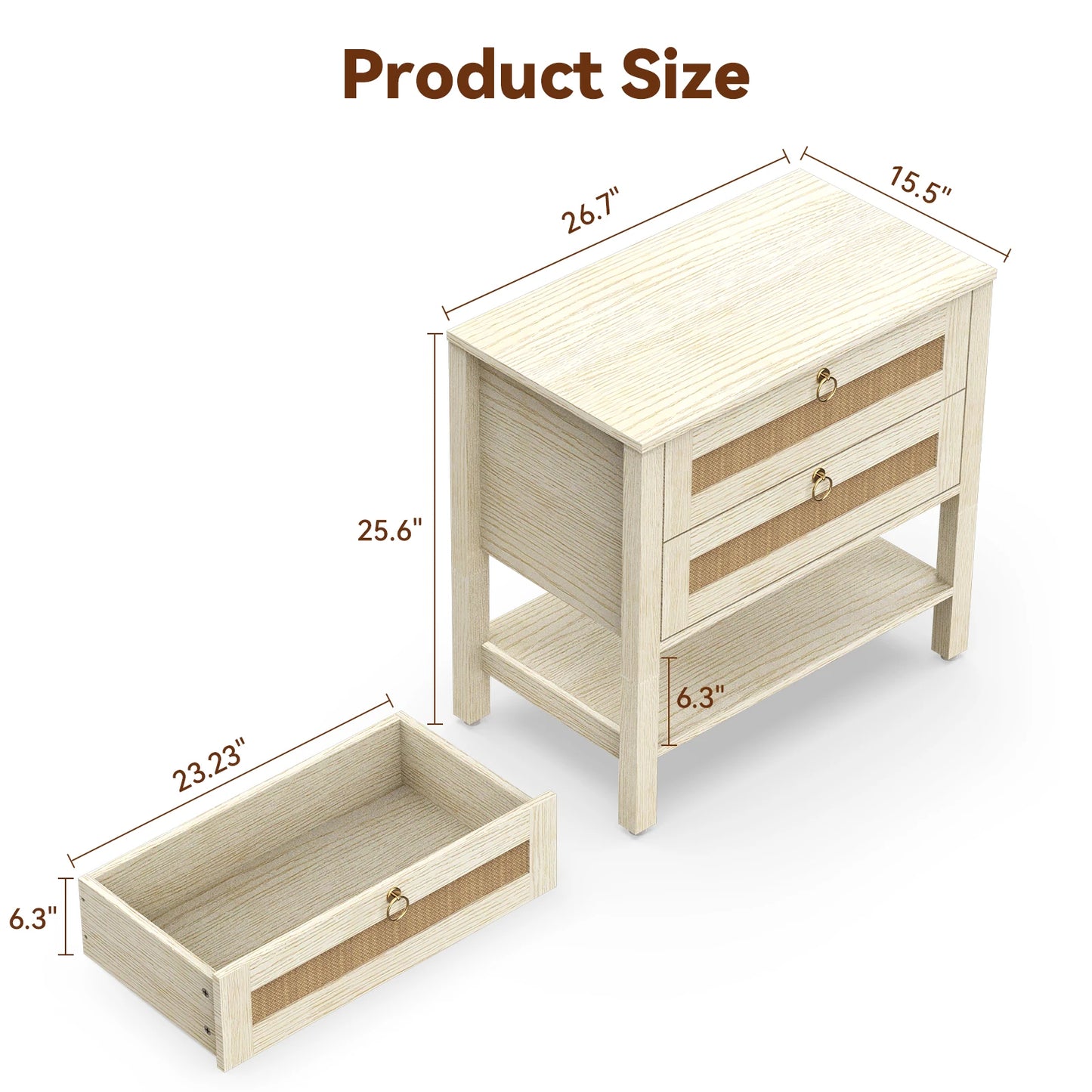 Large Modern Nightstand with Drawer Storage 22.8Inch Wide Fluted Bedside Table End Table for Bedroom