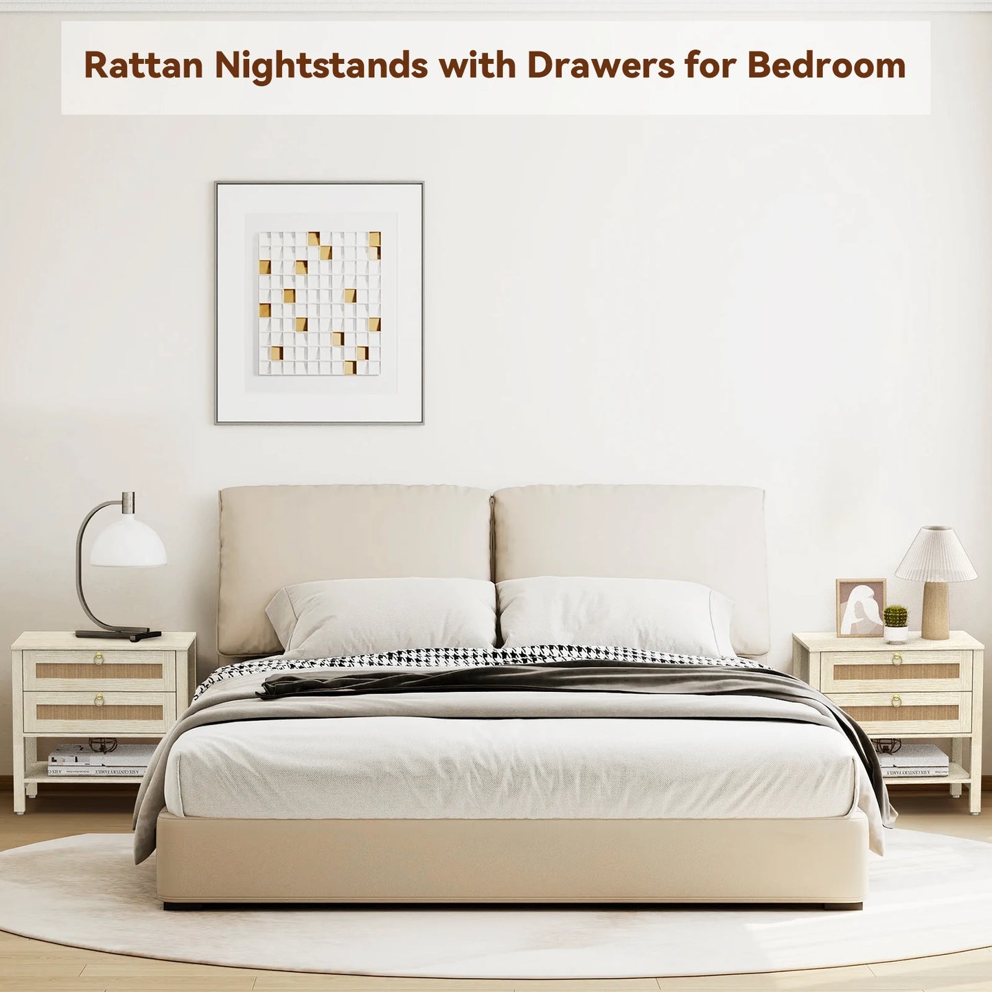 Large Modern Nightstand with Drawer Storage 22.8Inch Wide Fluted Bedside Table End Table for Bedroom