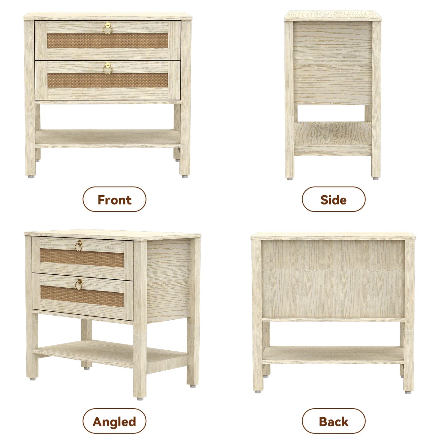 Large Modern Nightstand with Drawer Storage 22.8Inch Wide Fluted Bedside Table End Table for Bedroom
