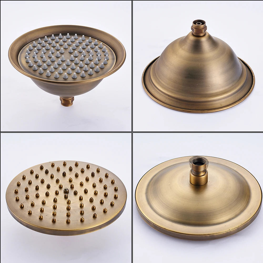 Rozin Antique Brass In Wall Shower Faucet Set With Hand Shower Dual Handle