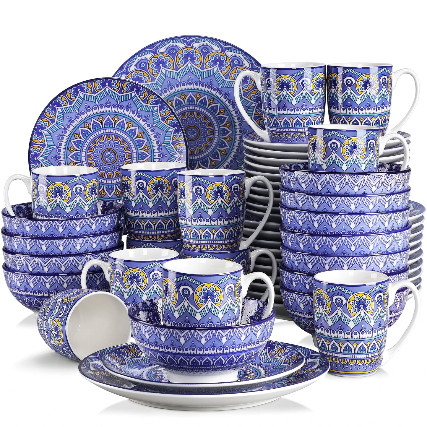 MALACASA Mandala Geometric Ceramic Dinnerware Set Porcelain Plates