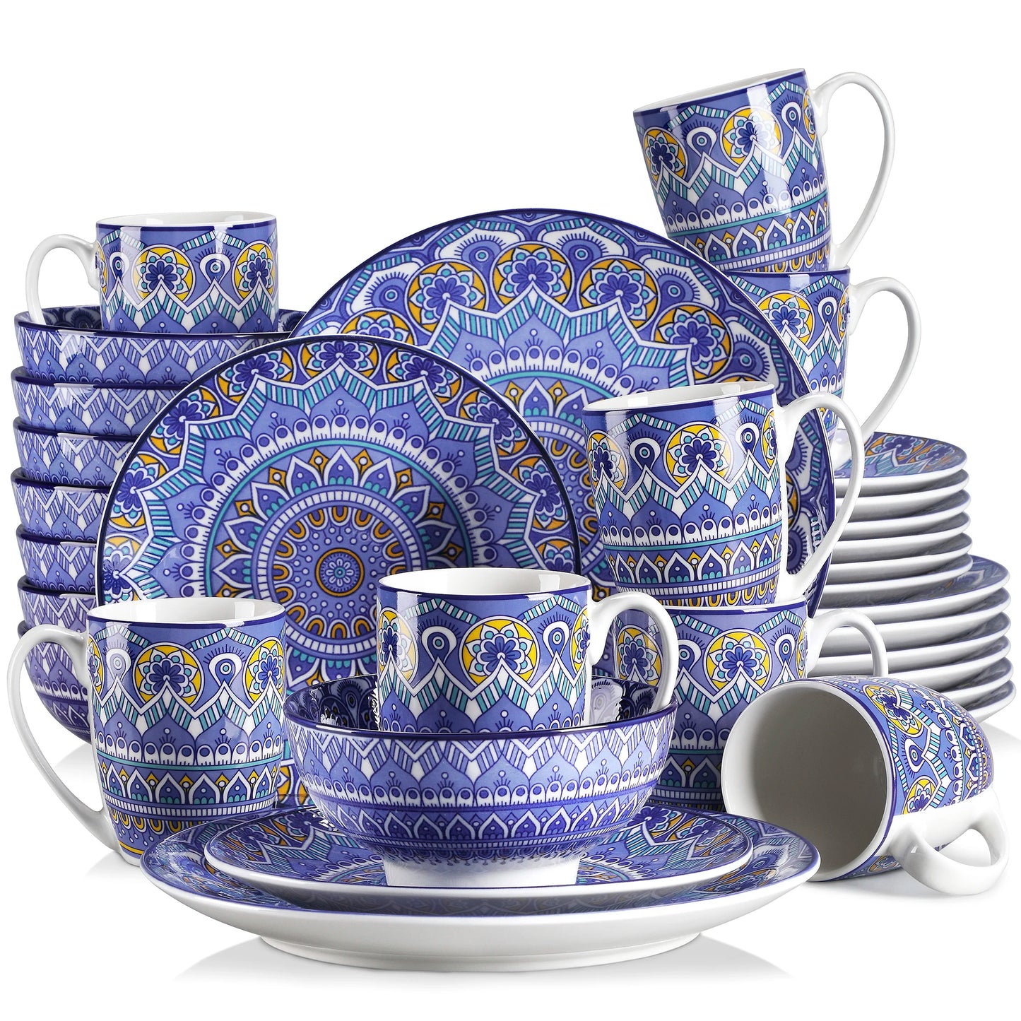 MALACASA Mandala Geometric Ceramic Dinnerware Set Porcelain Plates